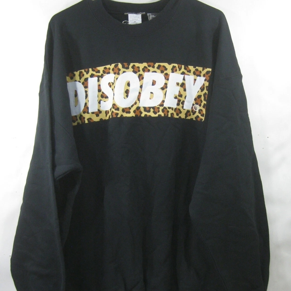 XL Black CONOMIX 'Disobey' Sweatshirt with Leopard Print Pullover Hoodie